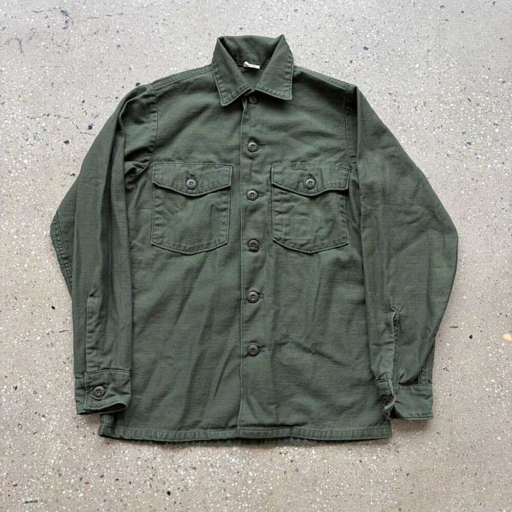 Vintage 80s US Army Military OG-107 Canvas Fatigue Shirt